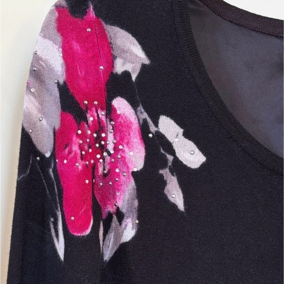 White House Black Market XS Black Floral Embellished Cardigan Sweater Top - Picture 3 of 14